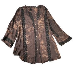 Soft Surroundings Tunic Top Casual Button Front Hawaiian Tribal Print Womens L